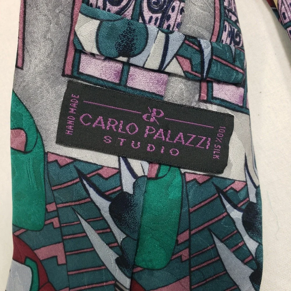 Carlo Palazzi Mens Studio Silk Tie‎ OS Multicolor Art Scene Graphic